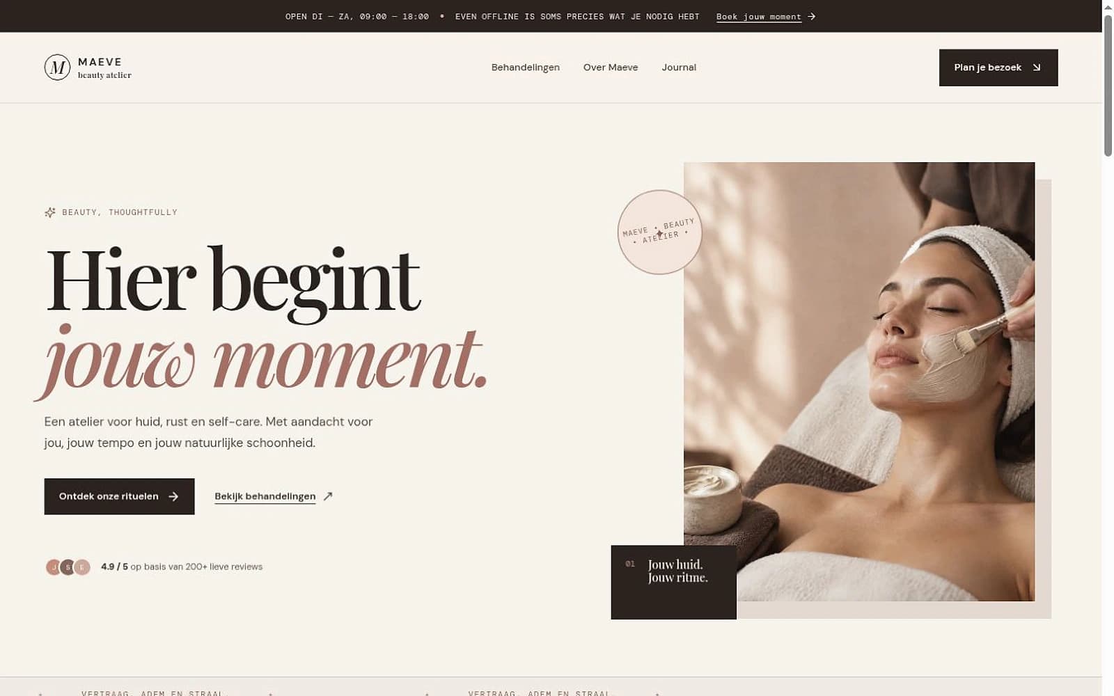 Homepage van de Maeve Beauty Atelier demo website