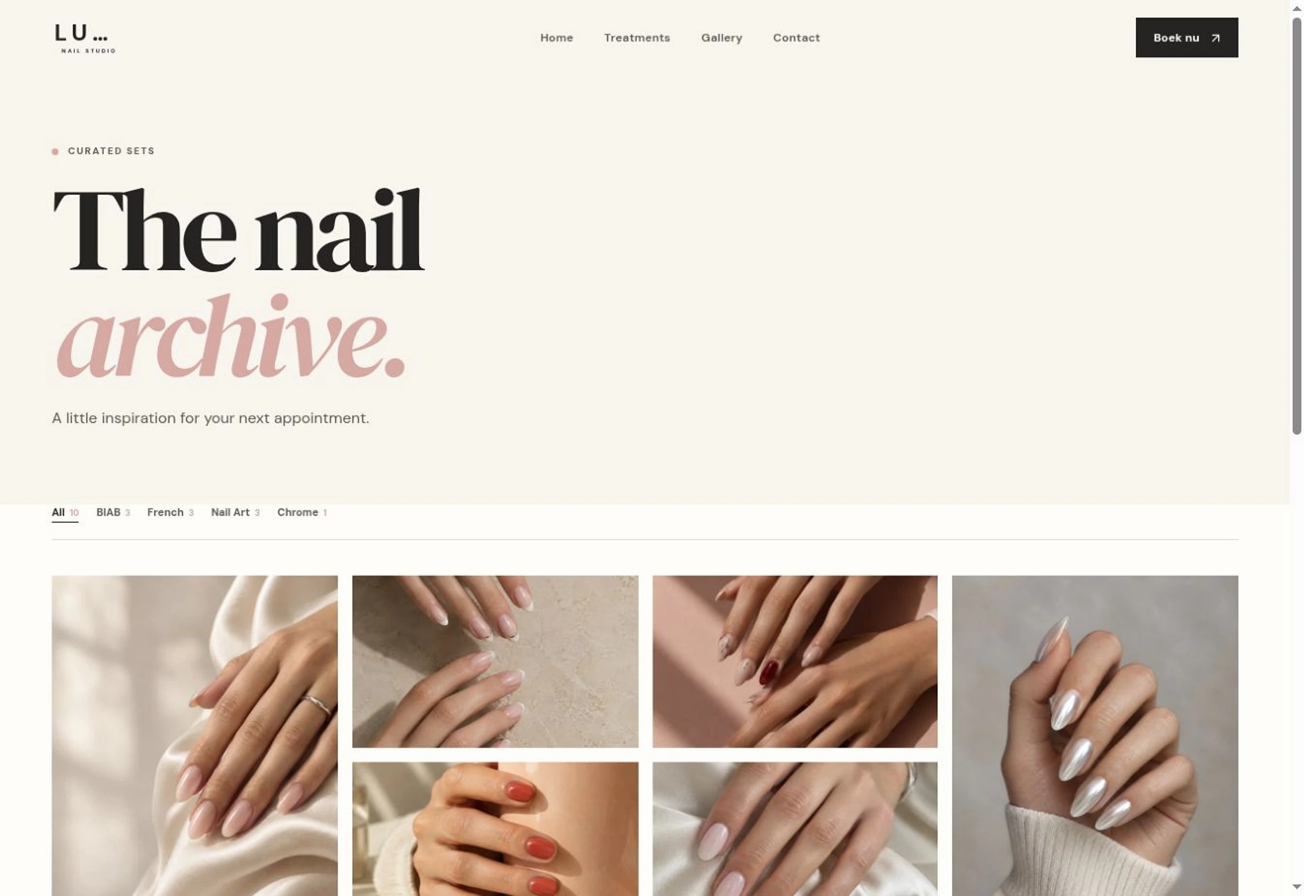 Echte galleryweergave van de LUNE nagelstudio website